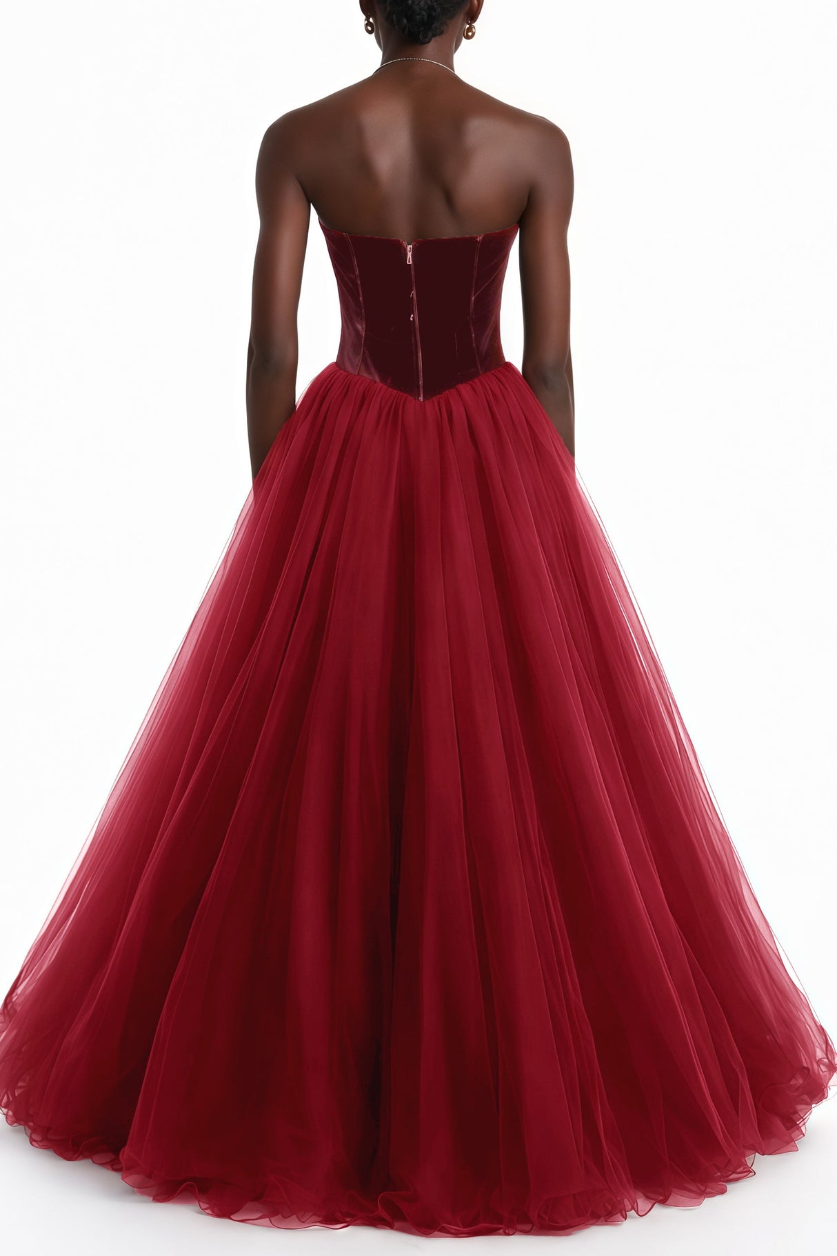 Aurohaya Zelna Red Ball Maxi Gown with Mesh Panels