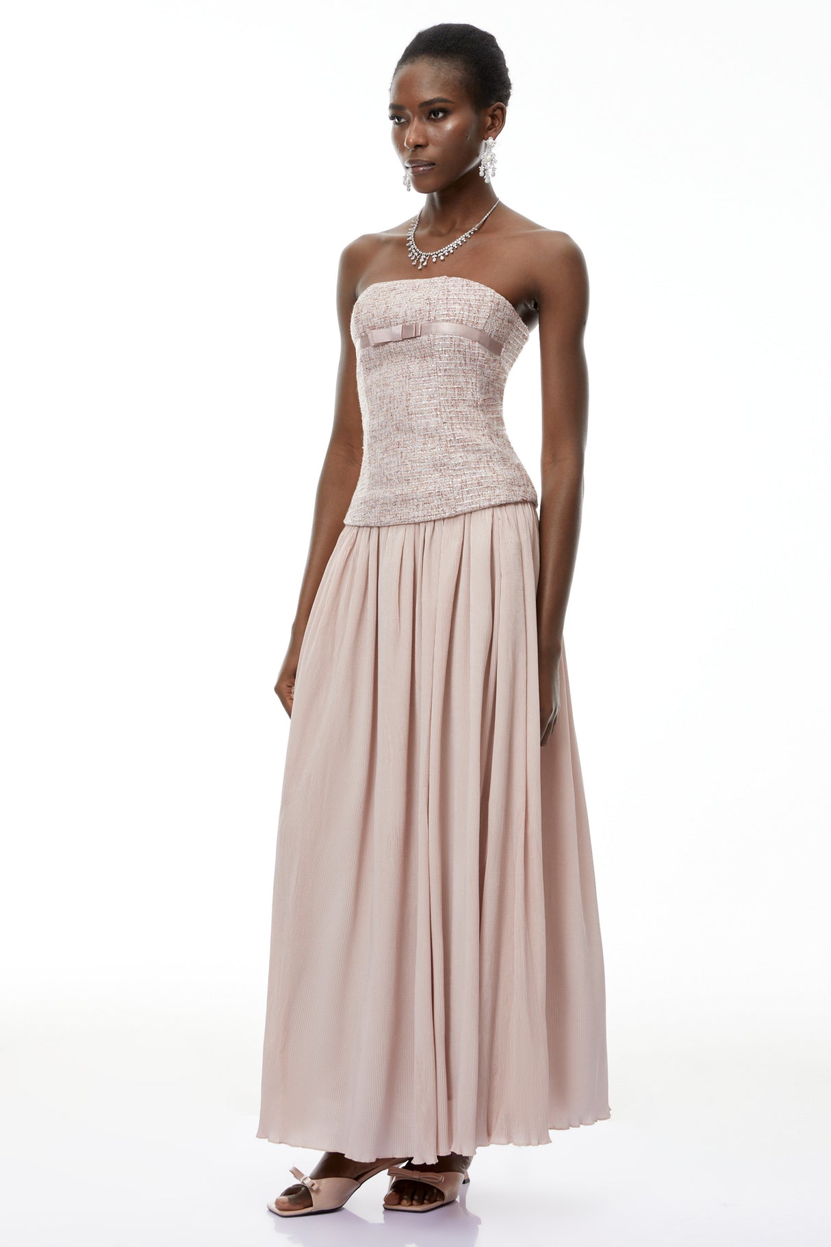 Aurohaya Zephyrine Pink Off Shoulder Ruched Maxi Dress