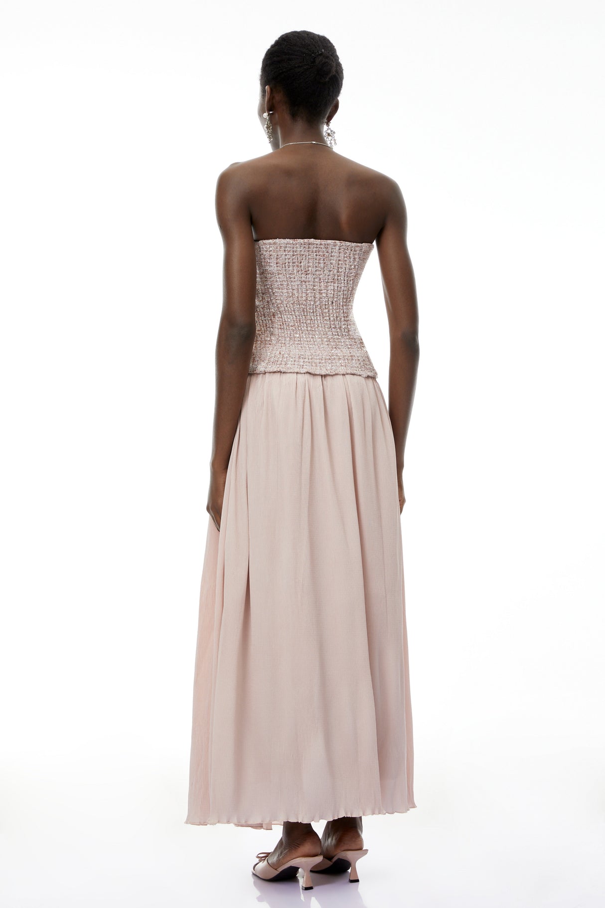 Aurohaya Zephyrine Pink Off Shoulder Ruched Maxi Dress
