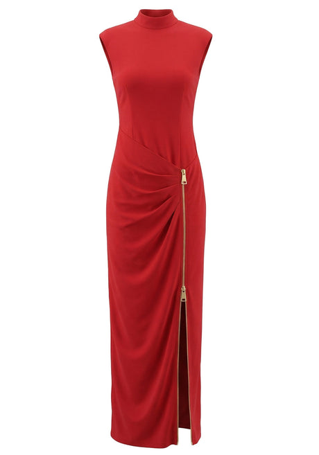 Zipper Detail Maxi Dress Red