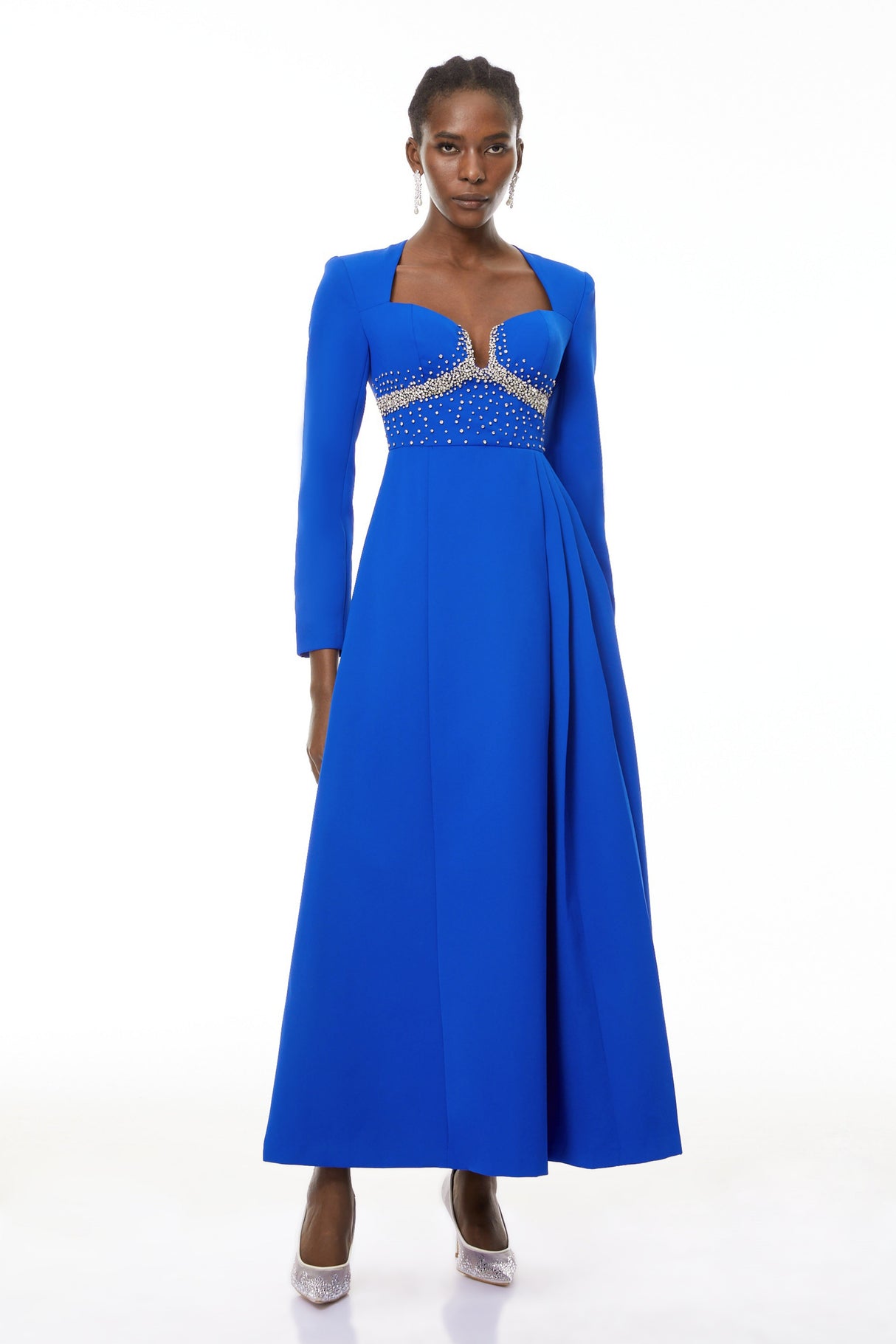 Aurohaya Zosia Blue Crystal Embellished Maxi Dress