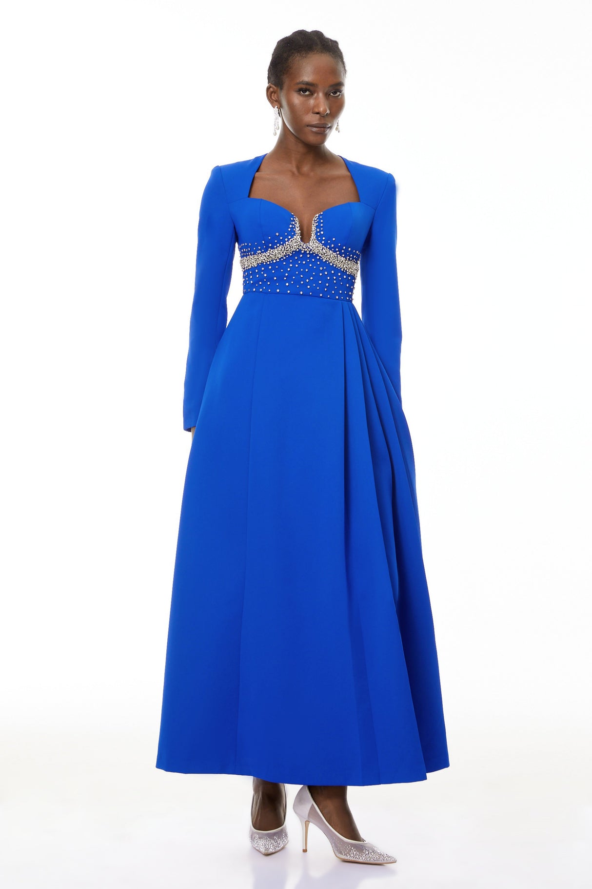 Aurohaya Zosia Blue Crystal Embellished Maxi Dress