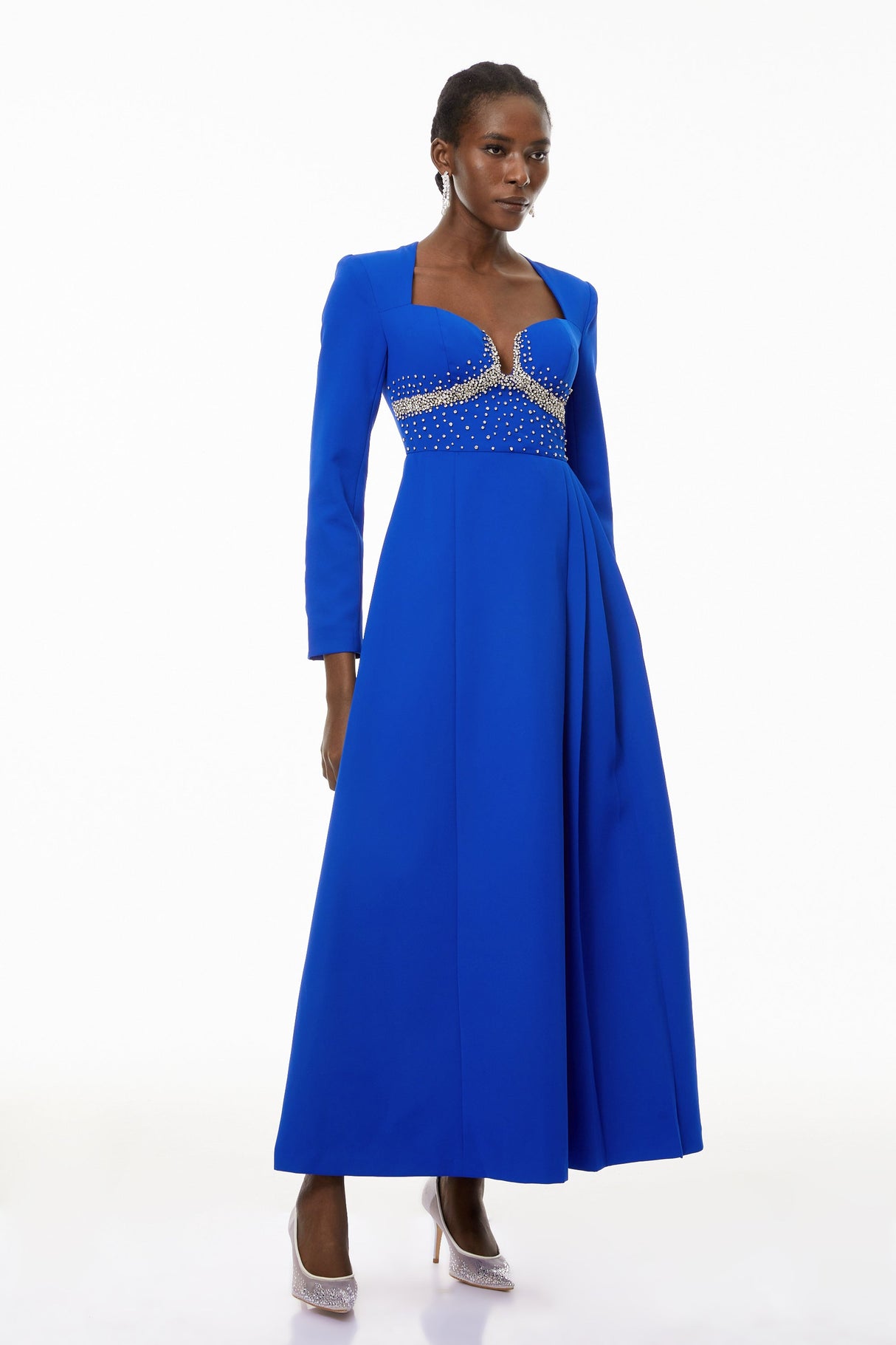 Aurohaya Zosia Blue Crystal Embellished Maxi Dress
