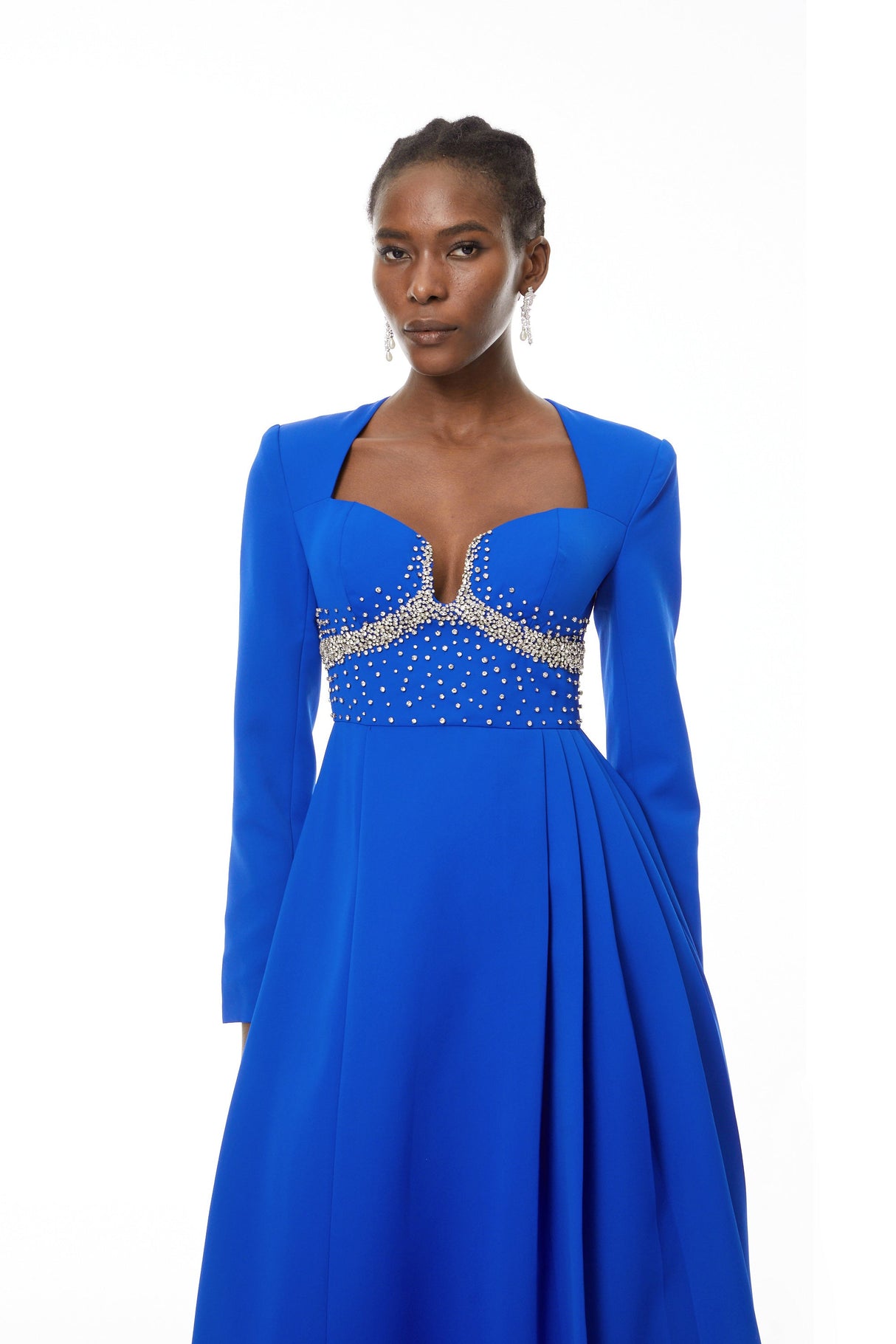 Aurohaya Zosia Blue Crystal Embellished Maxi Dress