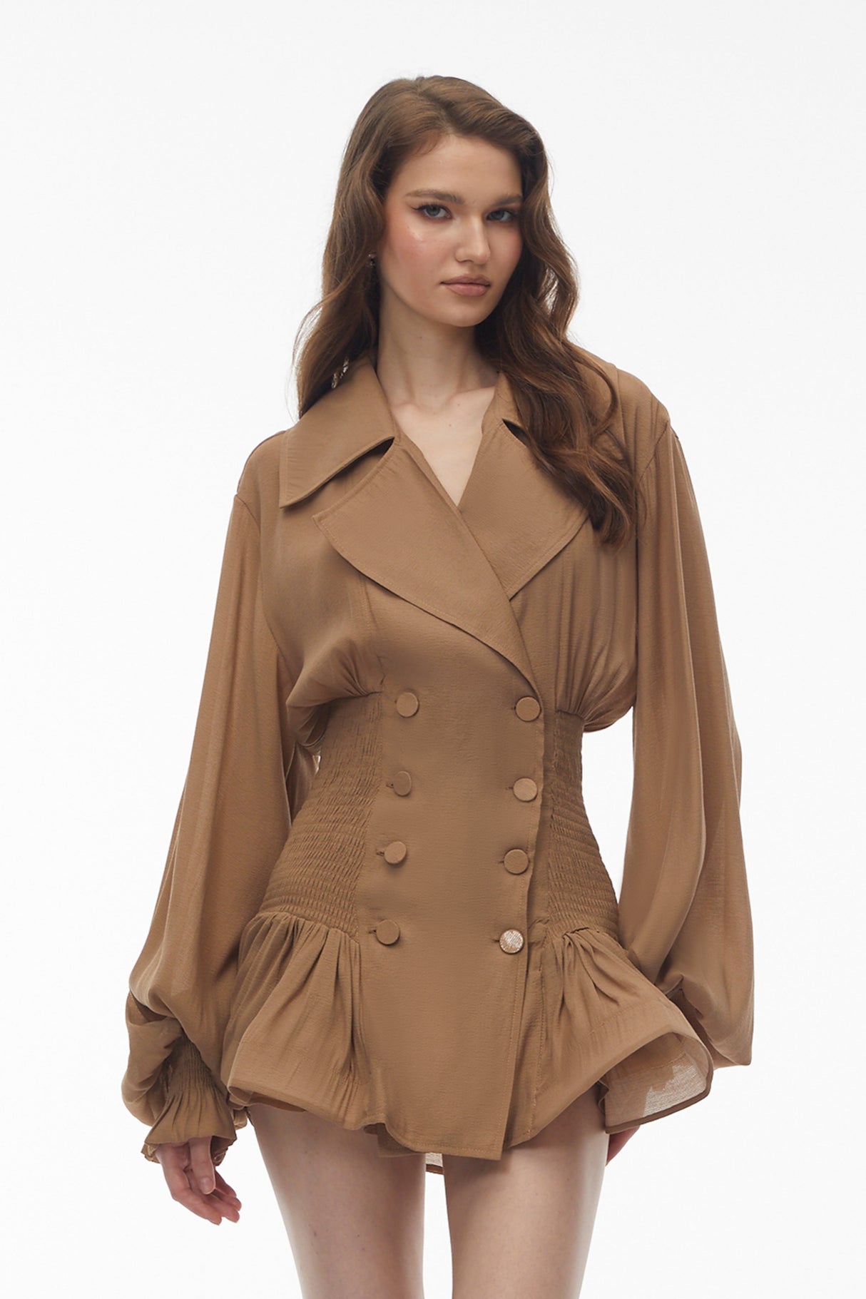 Aurohaya Zuleika Khaki Double-Breasted Blazer Dress