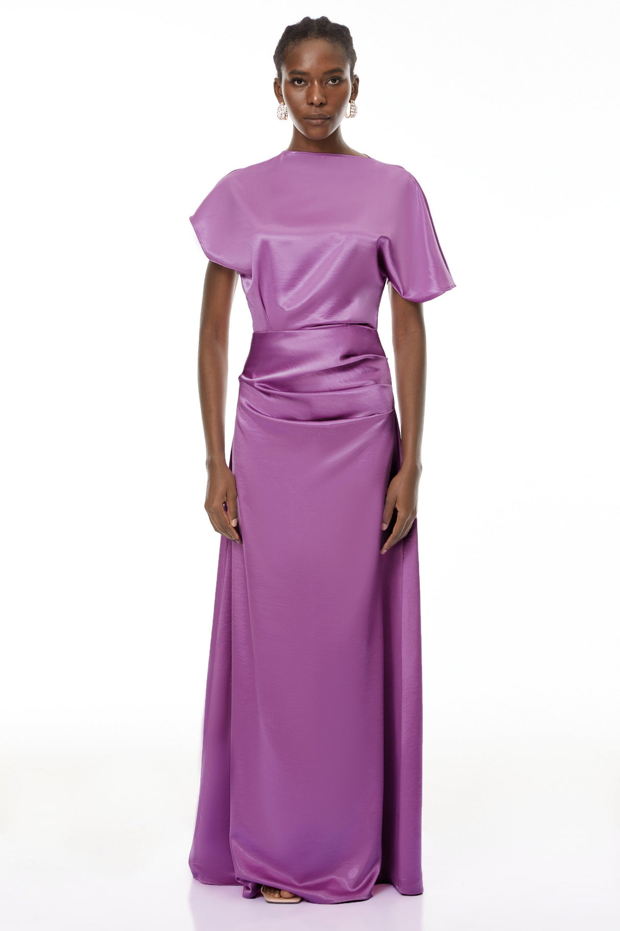 Aurohaya Zuzanna Purple Asymmetrical Glossy Maxi Dress