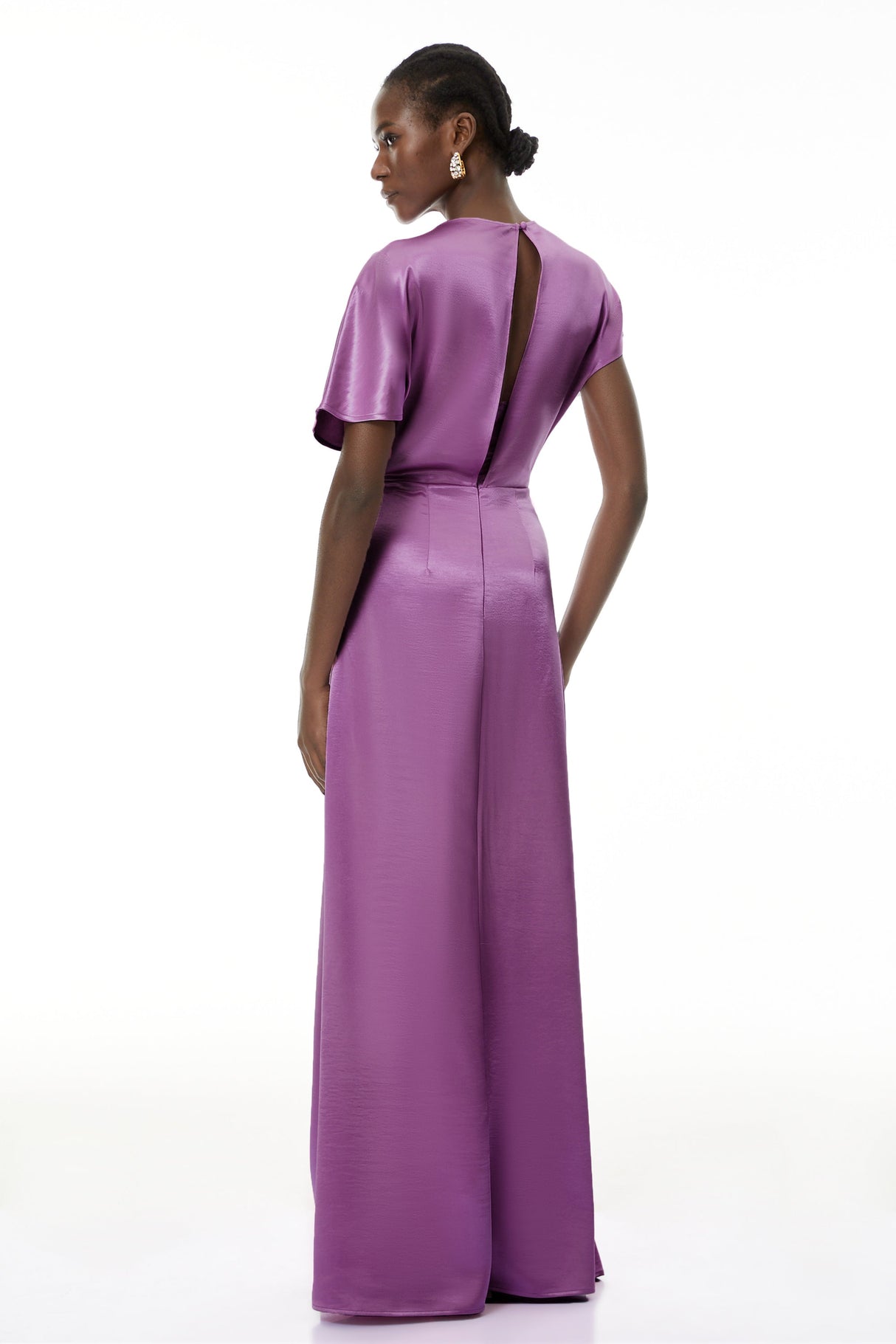 Aurohaya Zuzanna Purple Asymmetrical Glossy Maxi Dress