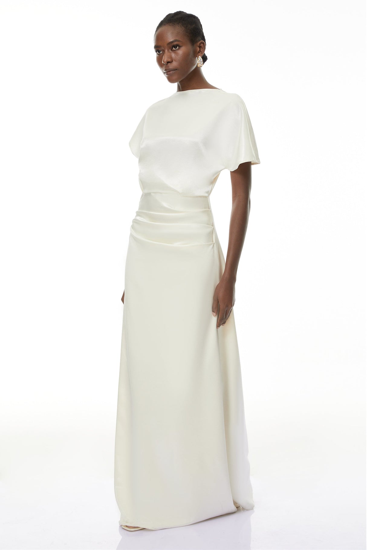 Aurohaya Zuzanna White Asymmetrical Glossy Maxi Dress
