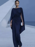 Boat Neck Pleated Slim Fit Maxi Dress