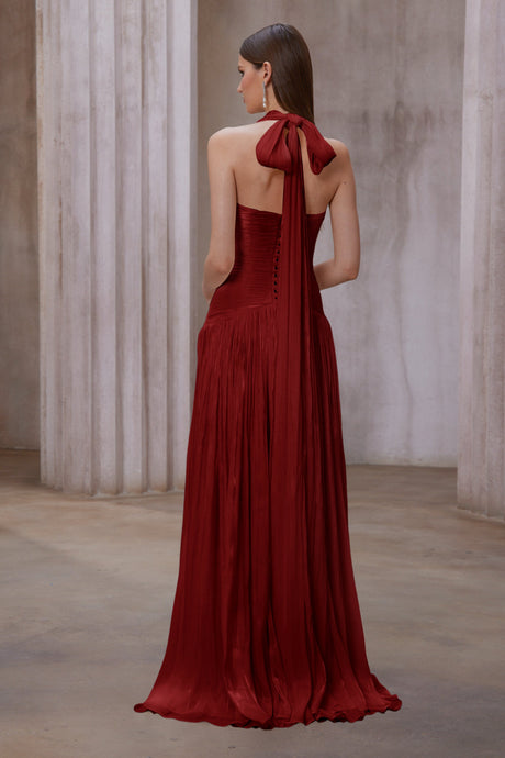 Aurohaya Uranie Red Gathered Maxi Dress