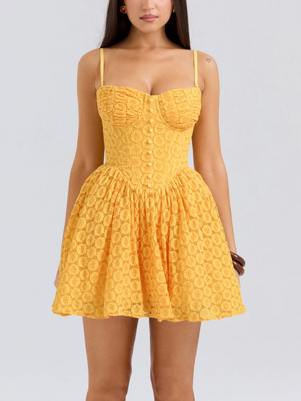 Aurohaya Vintage Lace Sexy Strap Mini Dress