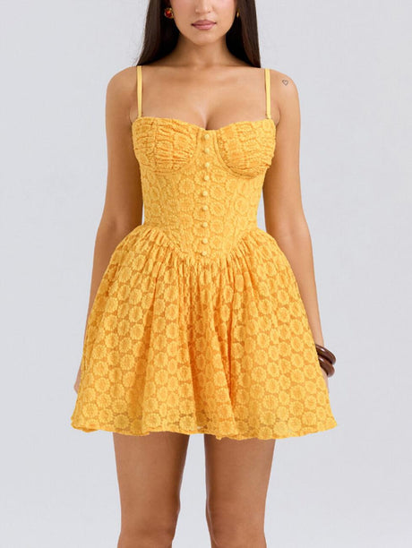 Aurohaya Vintage Lace Sexy Strap Mini Dress
