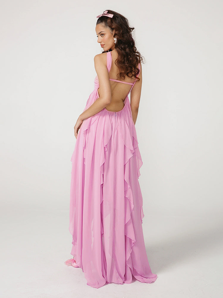 Aurohaya Éléna Halter Backless Maxi Dress