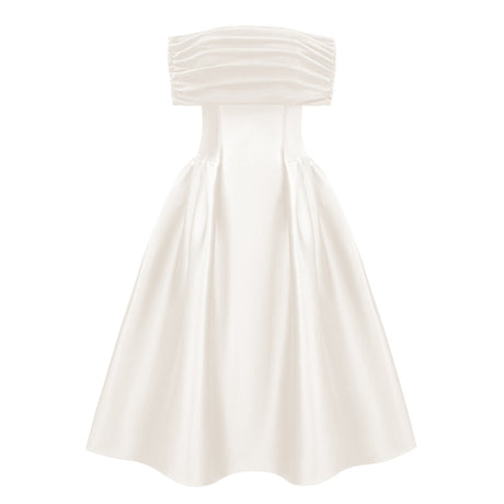Aurohaya Ainara White Off Shoulder Polished Midi Dress
