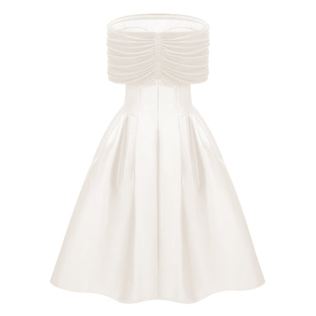 Aurohaya Ainara White Off Shoulder Polished Midi Dress