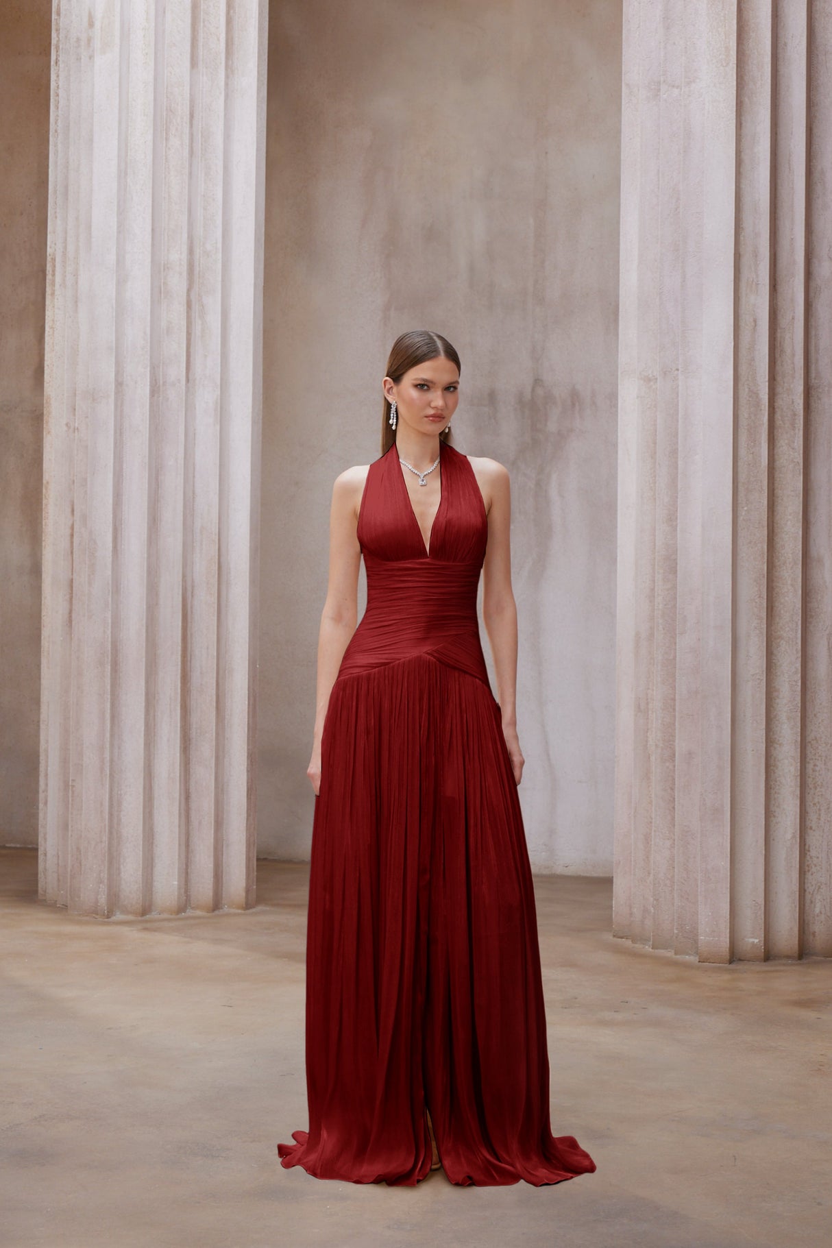Aurohaya Uranie Red Gathered Maxi Dress