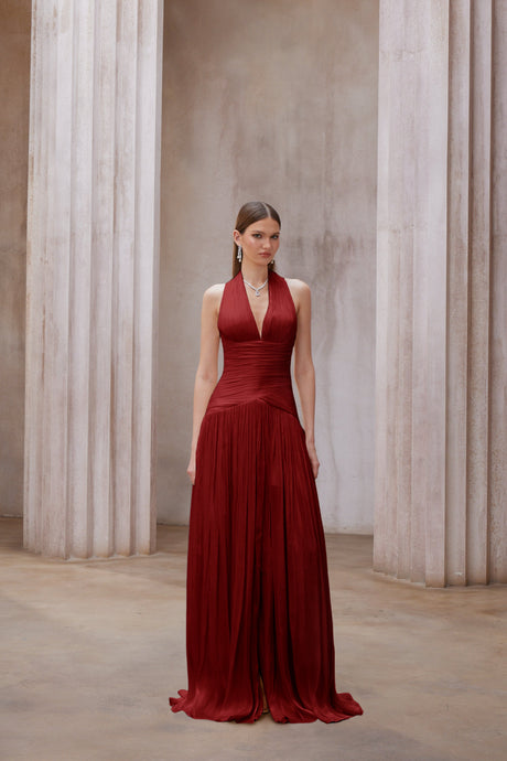 Aurohaya Uranie Red Gathered Maxi Dress