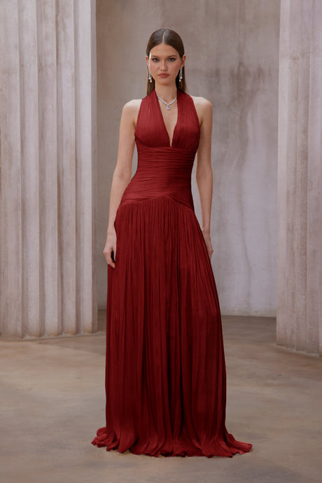 Aurohaya Uranie Red Gathered Maxi Dress