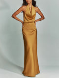 Elegant Chic Halter Neck Satin Party Maxi Dress