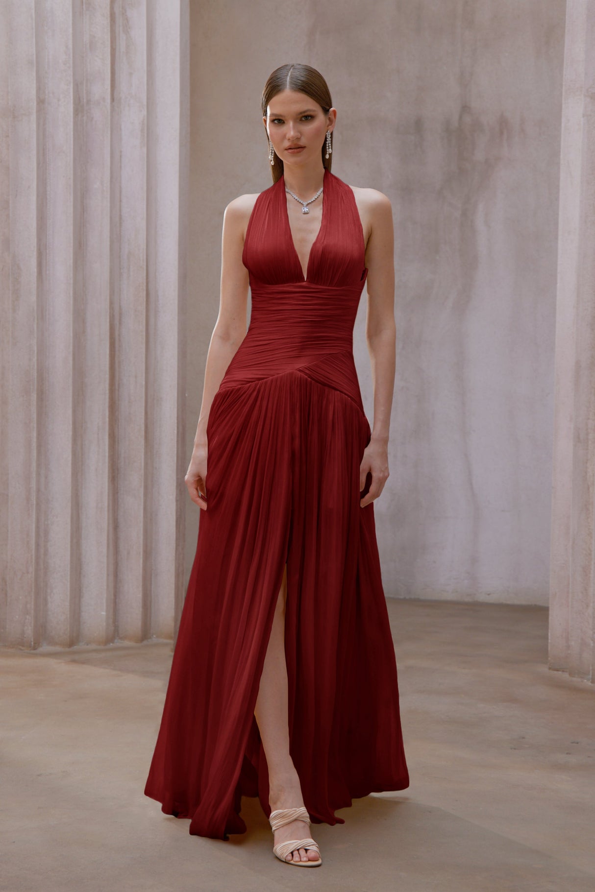 Aurohaya Uranie Red Gathered Maxi Dress