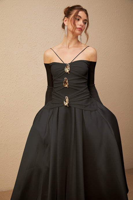 Aurohaya Nadine off-shoulder panelled maxi dress in Black