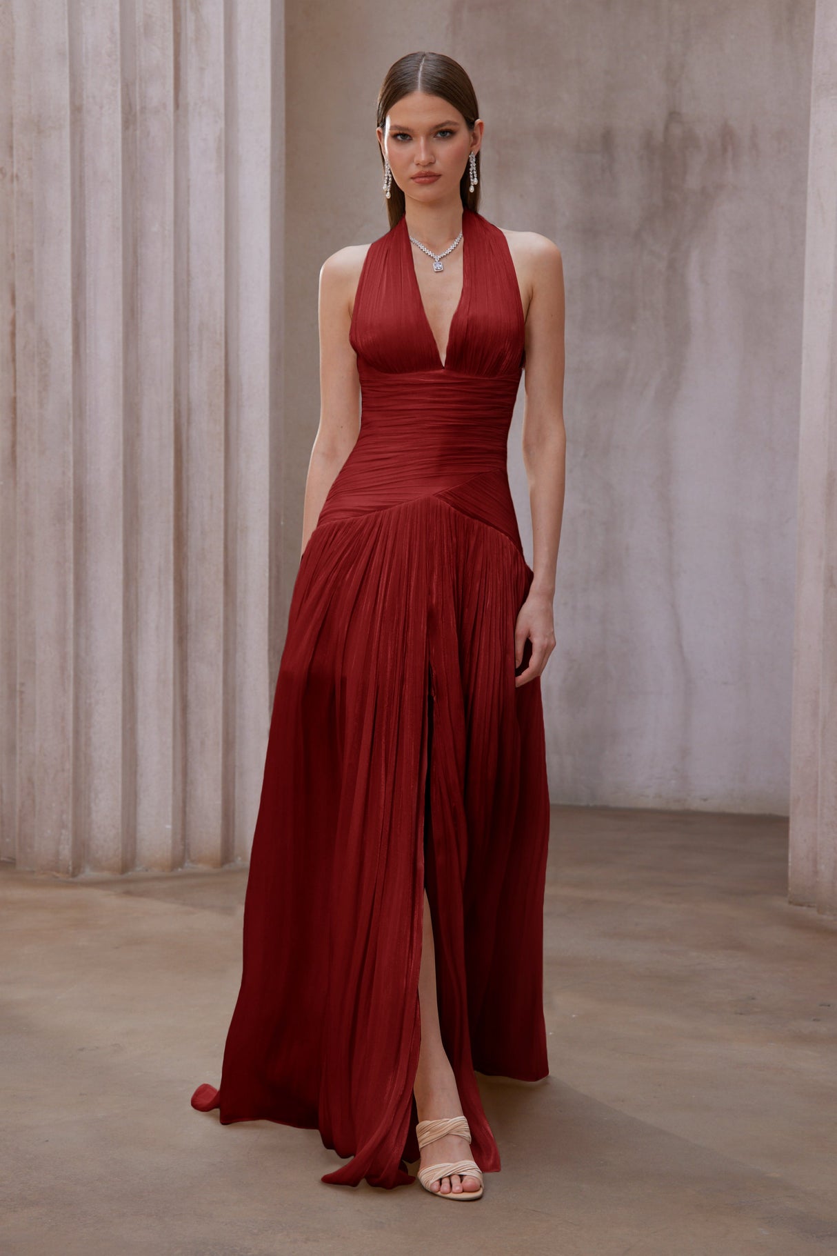Aurohaya Uranie Red Gathered Maxi Dress