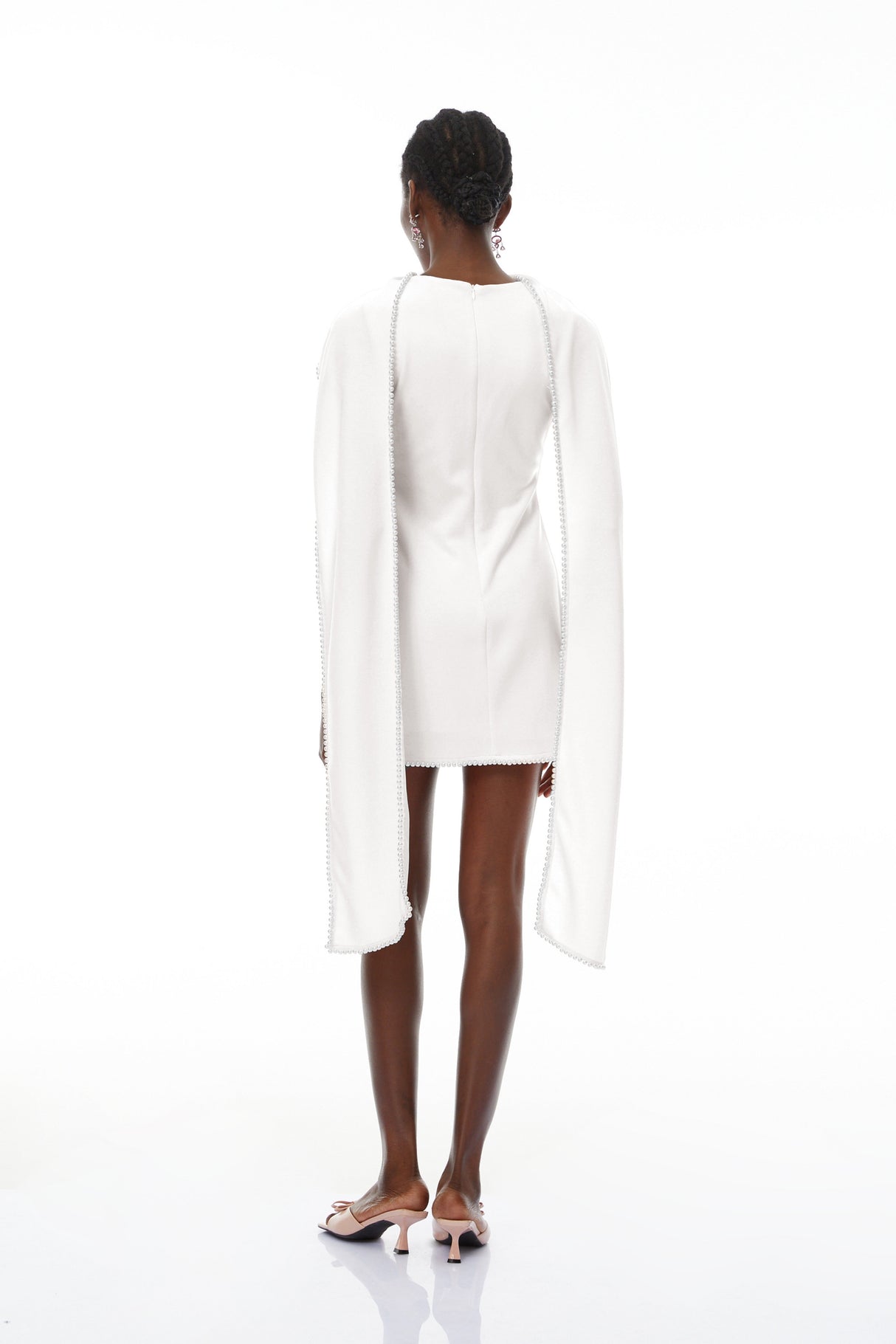 Aurohaya Piroska White Sleeveless Pearl Trim Mini Dress