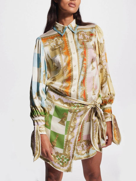 Aurohaya Unique Printed Irregular Knotted Mini Dress Multicolor