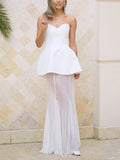 Elegant Sweetheart Sheer Ruffle Maxi Dress