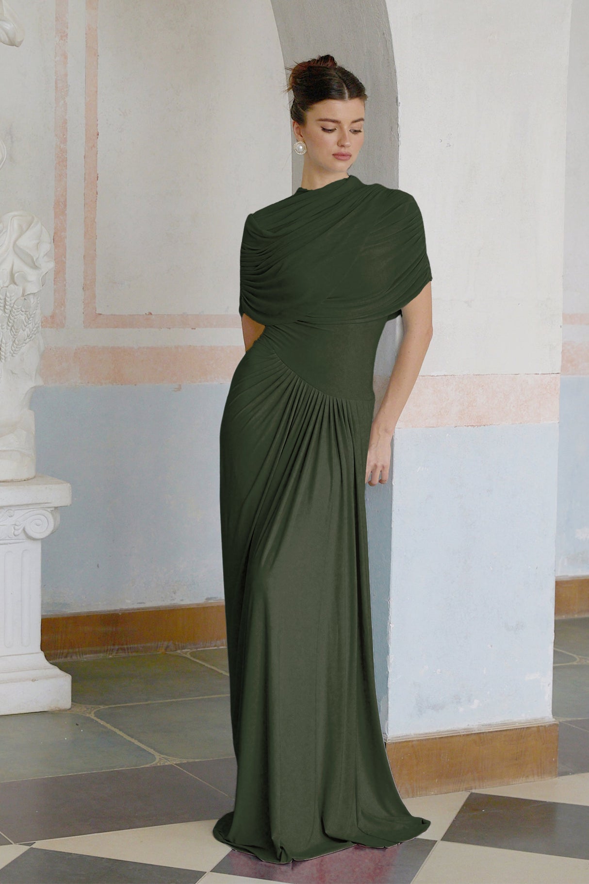 Aurohaya Catherine asymmetrical pleated maxi dress in Green