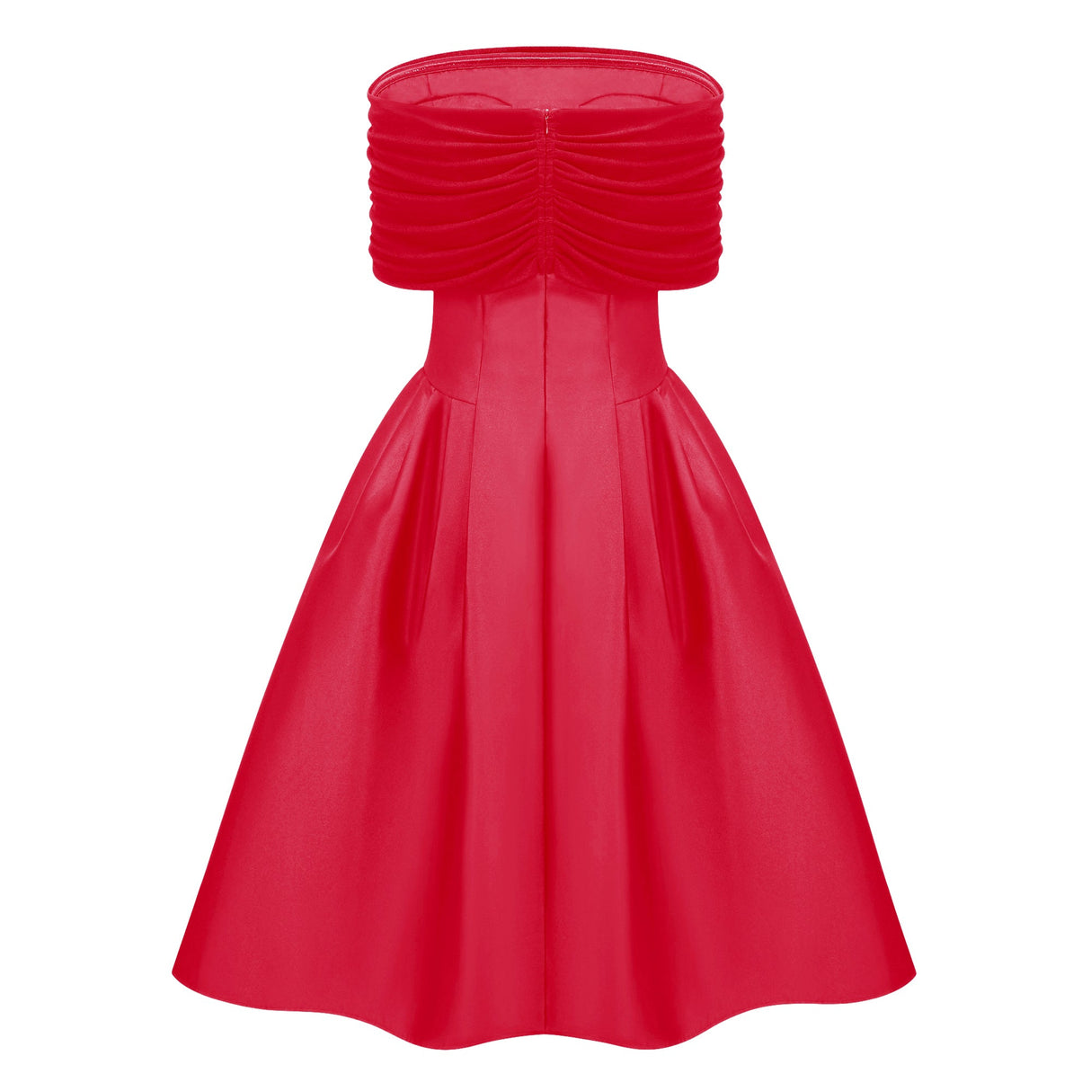 Aurohaya Ainara Red Off Shoulder Polished Midi Dress