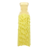 Aurohaya Geneviève Strapless Ruffled Maxi Dress Yellow