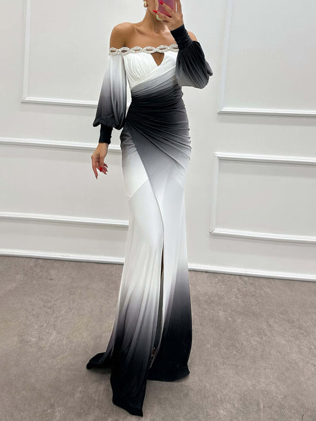 Aurohaya Unique Gradient Gradient Straight Shoulder Evening Dress