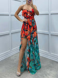 Gradient Print Irregular Ruffle Maxi Dress