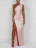 Aurohaya Satin Slit Maxi Dress Pink
