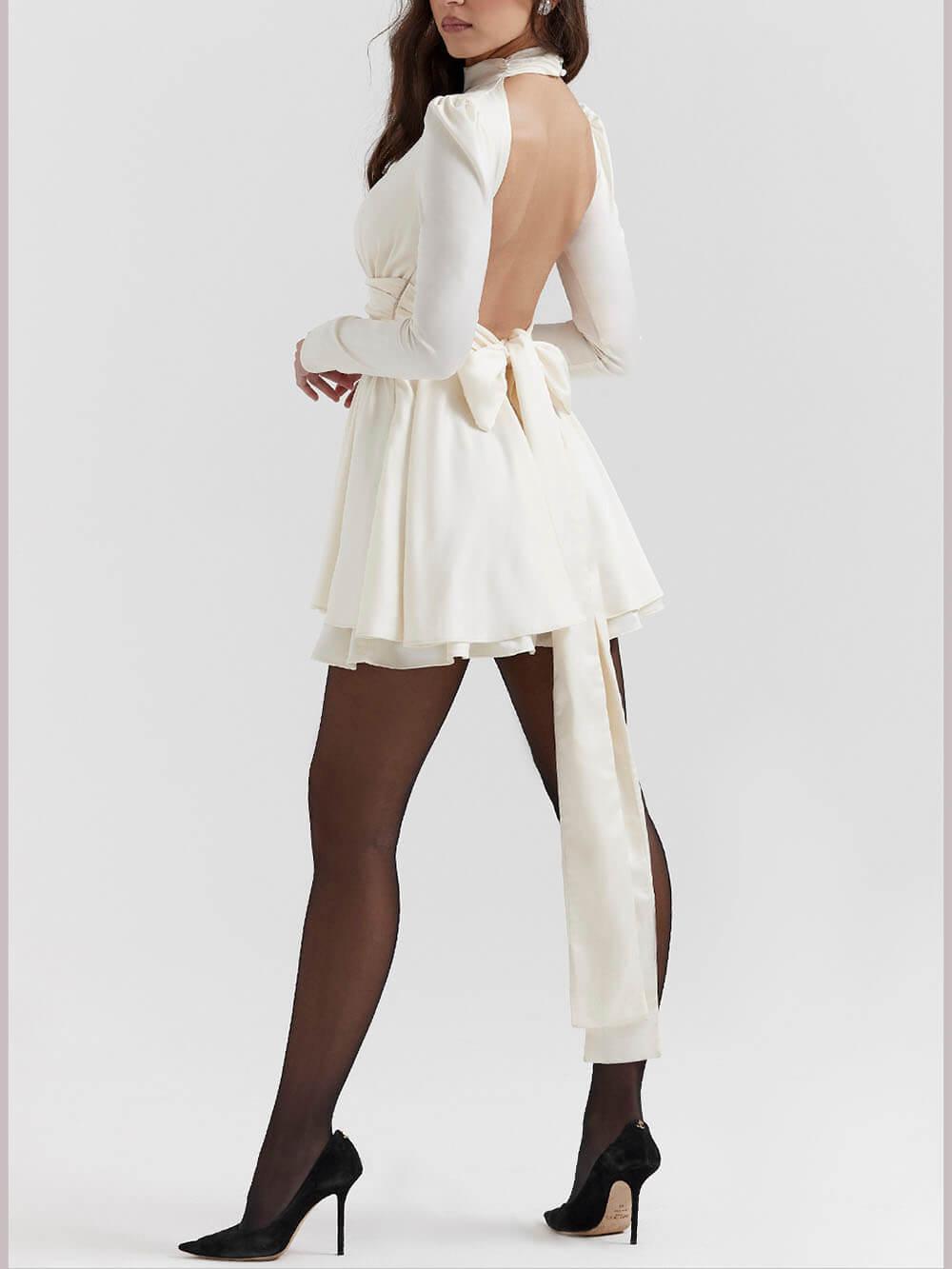 Aurohaya Ivory Bow Mini Dress