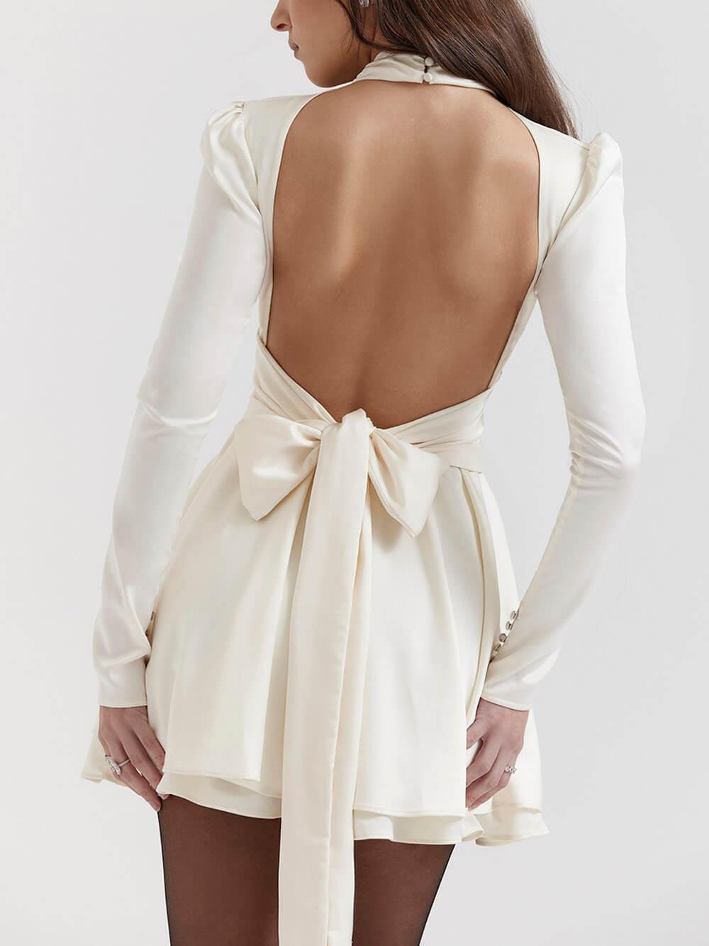 Aurohaya Ivory Bow Mini Dress