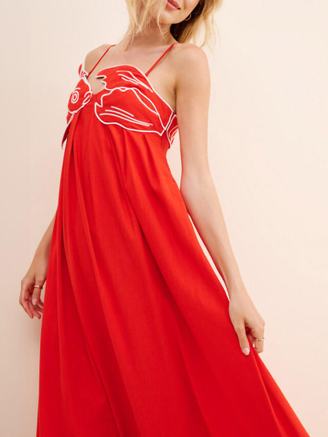 Aurohaya Exquisite Unique Fashion Fish-Shaped Top Suspender Midi Dress