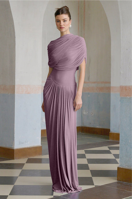 Aurohaya Catherine asymmetrical pleated maxi dress in Purple