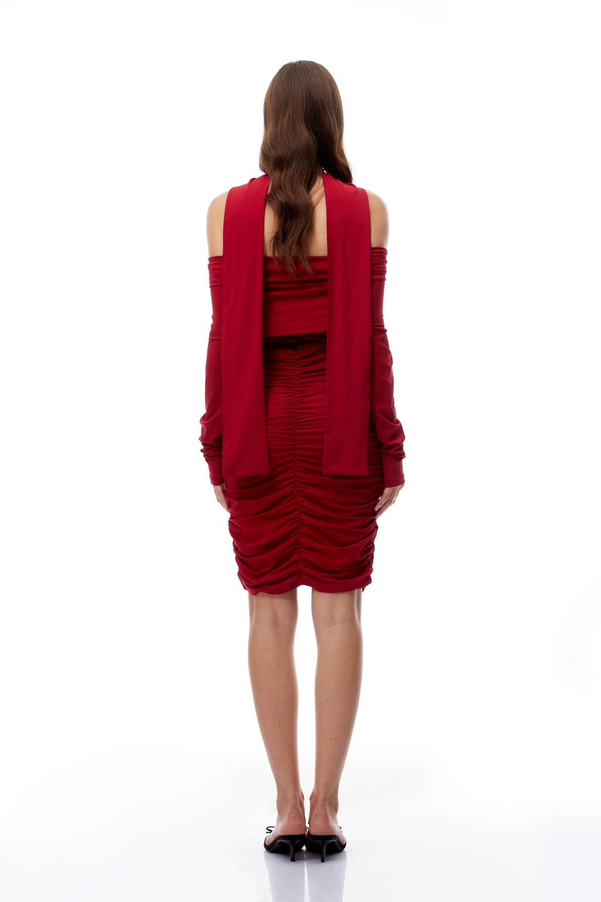 Aurohaya Jolie Red Off Shoulder Ruched Mini Dress
