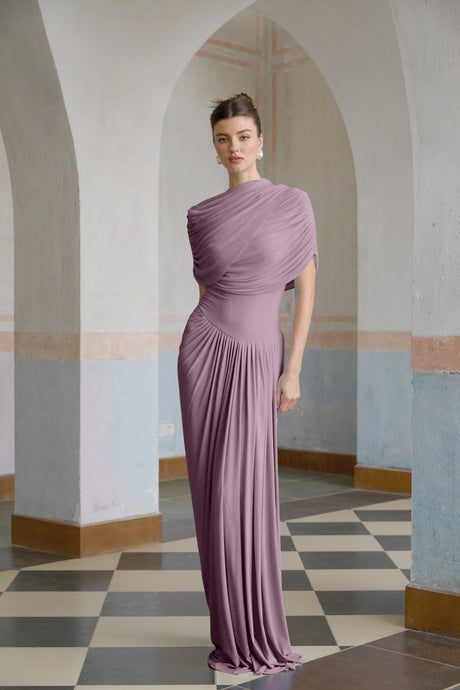 Aurohaya Catherine asymmetrical pleated maxi dress in Purple