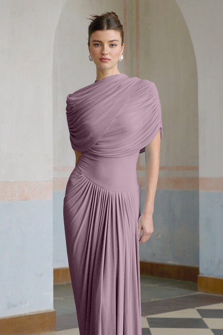 Aurohaya Catherine asymmetrical pleated maxi dress in Purple