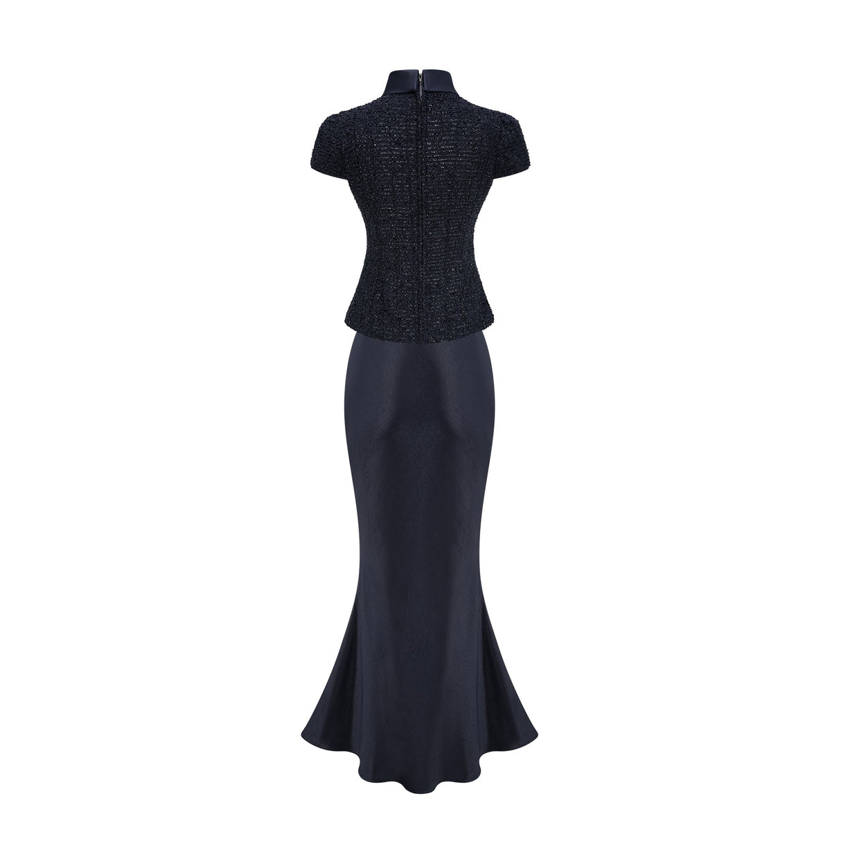 Aurohaya Josette blue peplum-waist panelled maxi dress