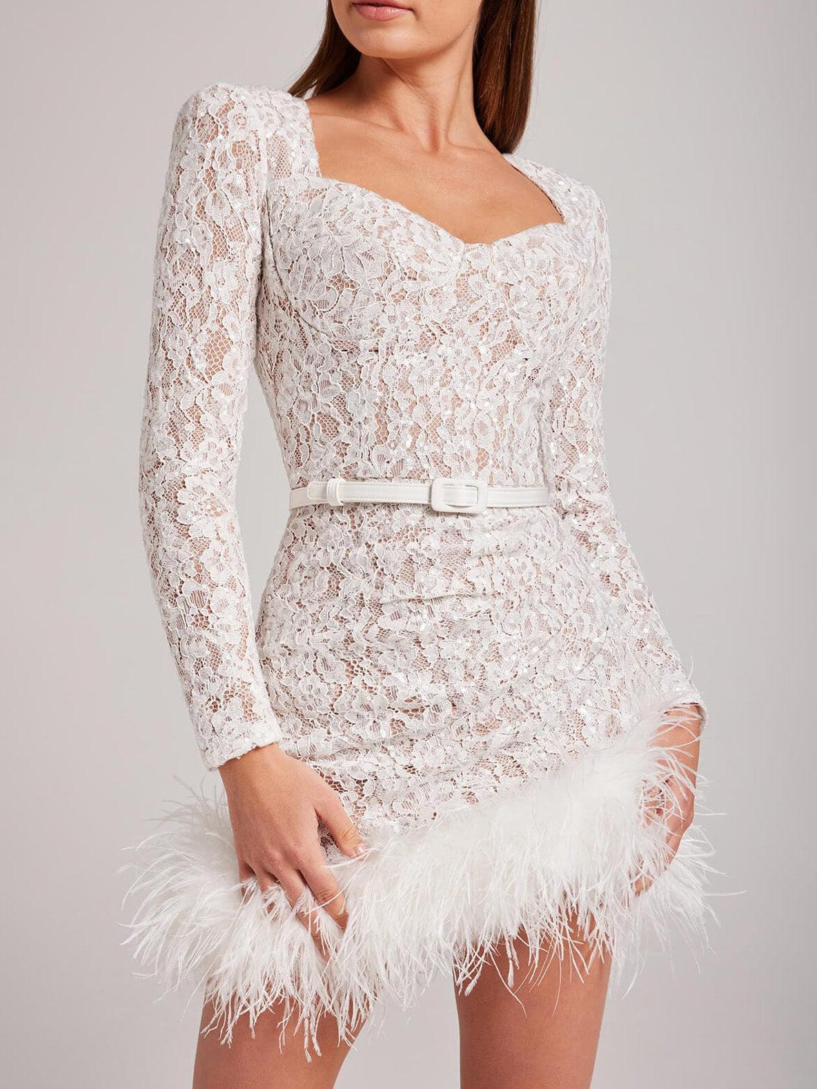 Aurohaya Elegant Sexy Lace Furry Mini Dress
