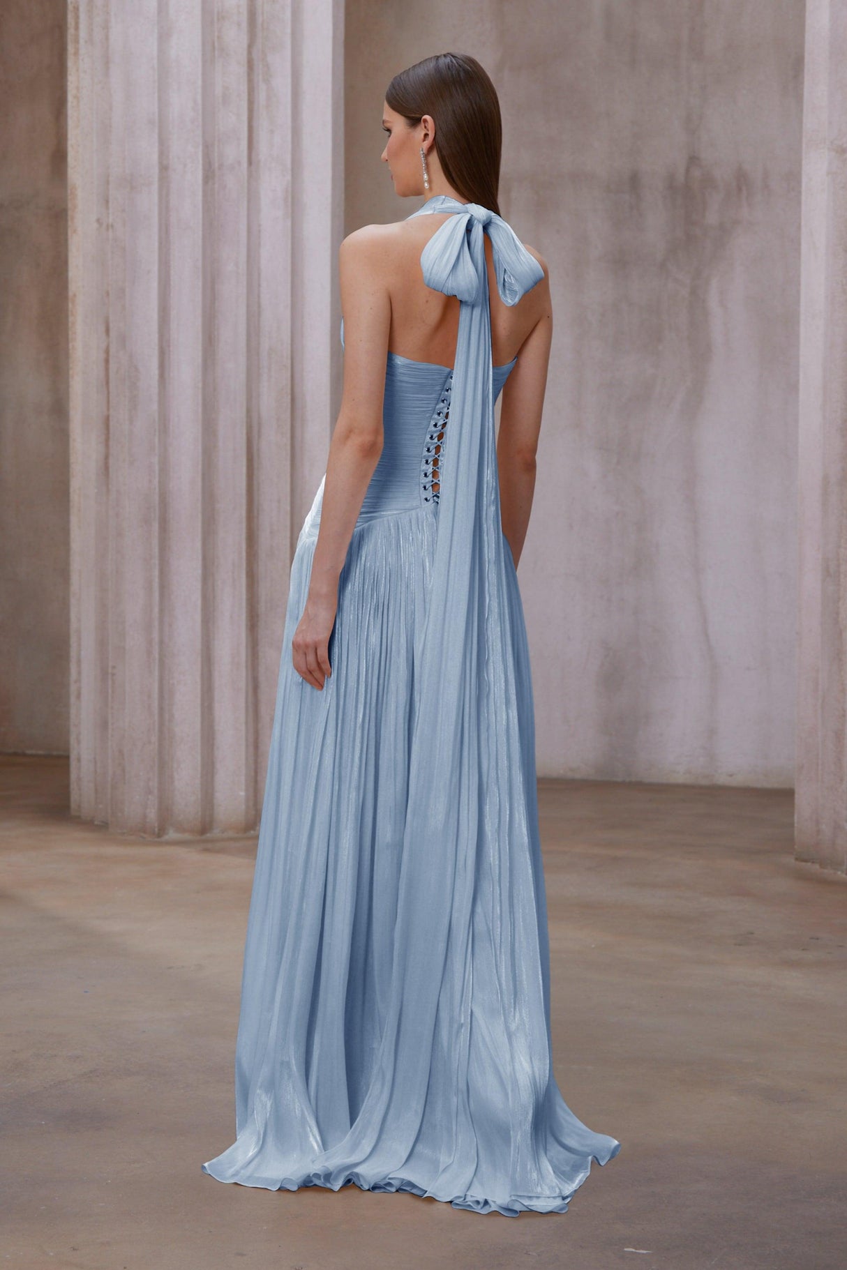 Aurohaya Verdelune Blue Gathered Maxi Dress