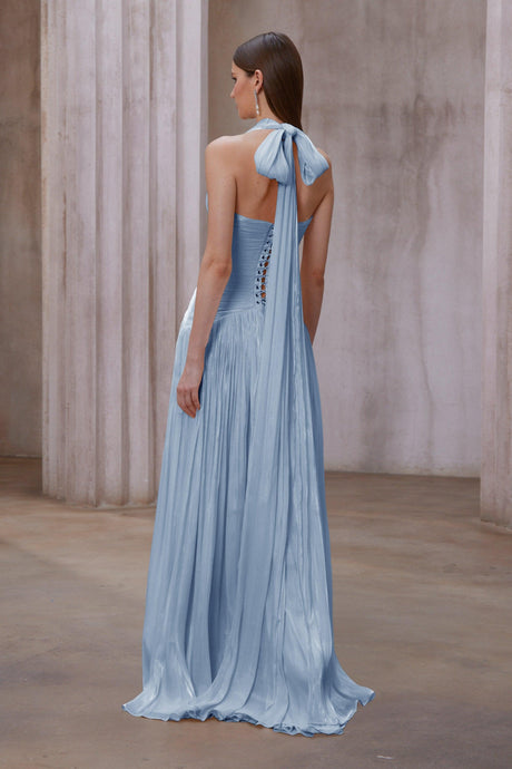 Aurohaya Verdelune Blue Gathered Maxi Dress