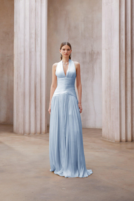 Aurohaya Verdelune Blue Gathered Maxi Dress