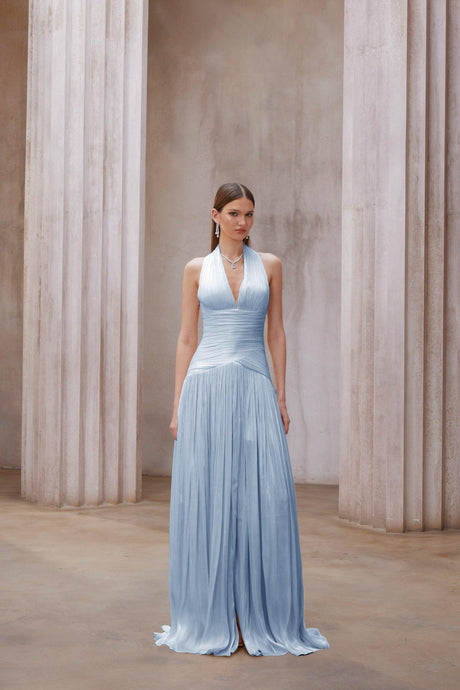 Aurohaya Verdelune Blue Gathered Maxi Dress