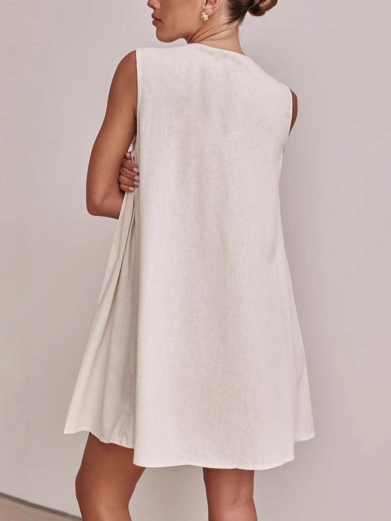 Aurohaya Casual V-neck Tie-strap Sleeveless Mini Dress