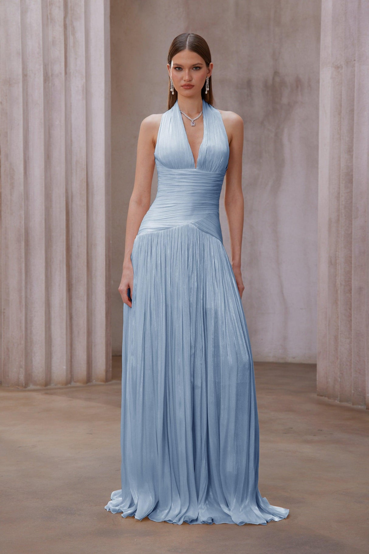 Aurohaya Verdelune Blue Gathered Maxi Dress